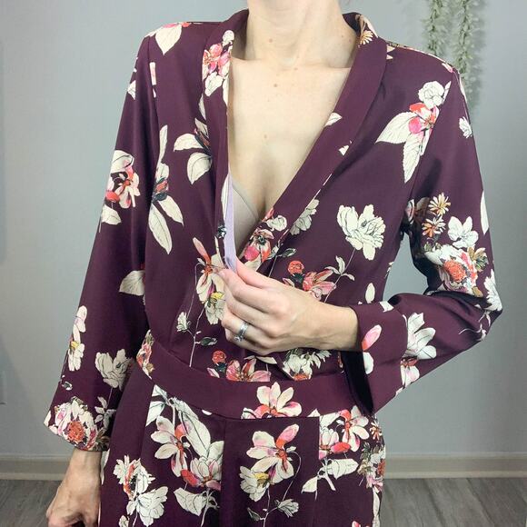 ZARA floral jumpsuit long sleeve faux wrap pockets straight leg boho 70s 2408 - Picture 4 of 12
